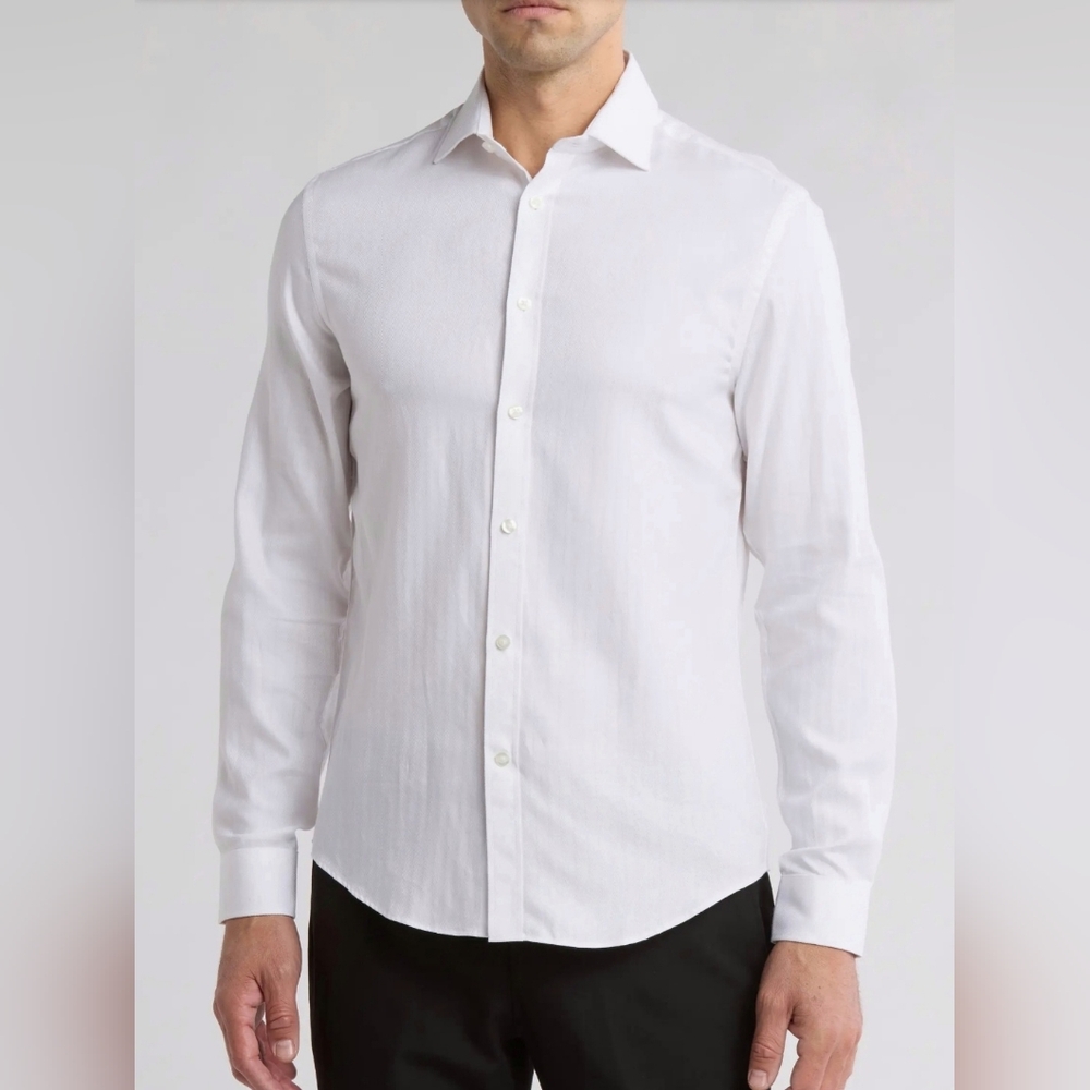 Michael Kors Mens White Slim Fit Dress Shirt